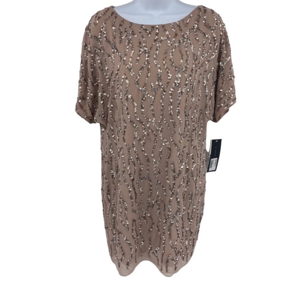 Aidan Mattox Blush Pink Sequin Short Sleeve Dress US 2 New with Tags - Picture 3 of 14